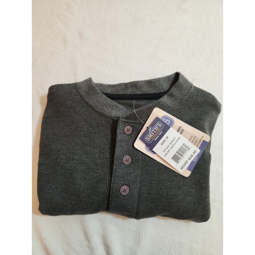 Smiths Workwear NWT TShirt Mens Medium Gray Long Sleeve Henley Base Layer